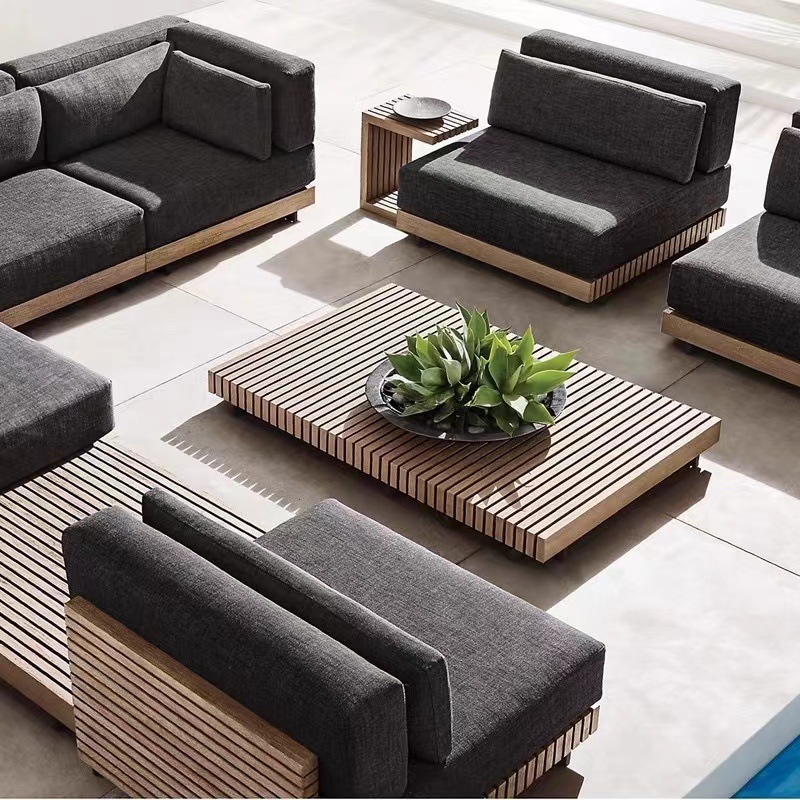 Sofá de teca al aire libre sala modelo villa nuevo muebles chinos terraza patio jardín hotel sofá casual