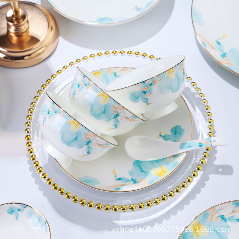 Tableware Set 2025 New Bone China Accessible Luxury High-End Underglaze Color High-End Gift Housewarming Dish Set for Home Use