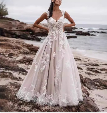 Vestido de novia estilo europeo y americano con tirantes, novedad 2026, vestido de encaje retro de cuello redondo y corte A, vestido de novia de encaje.