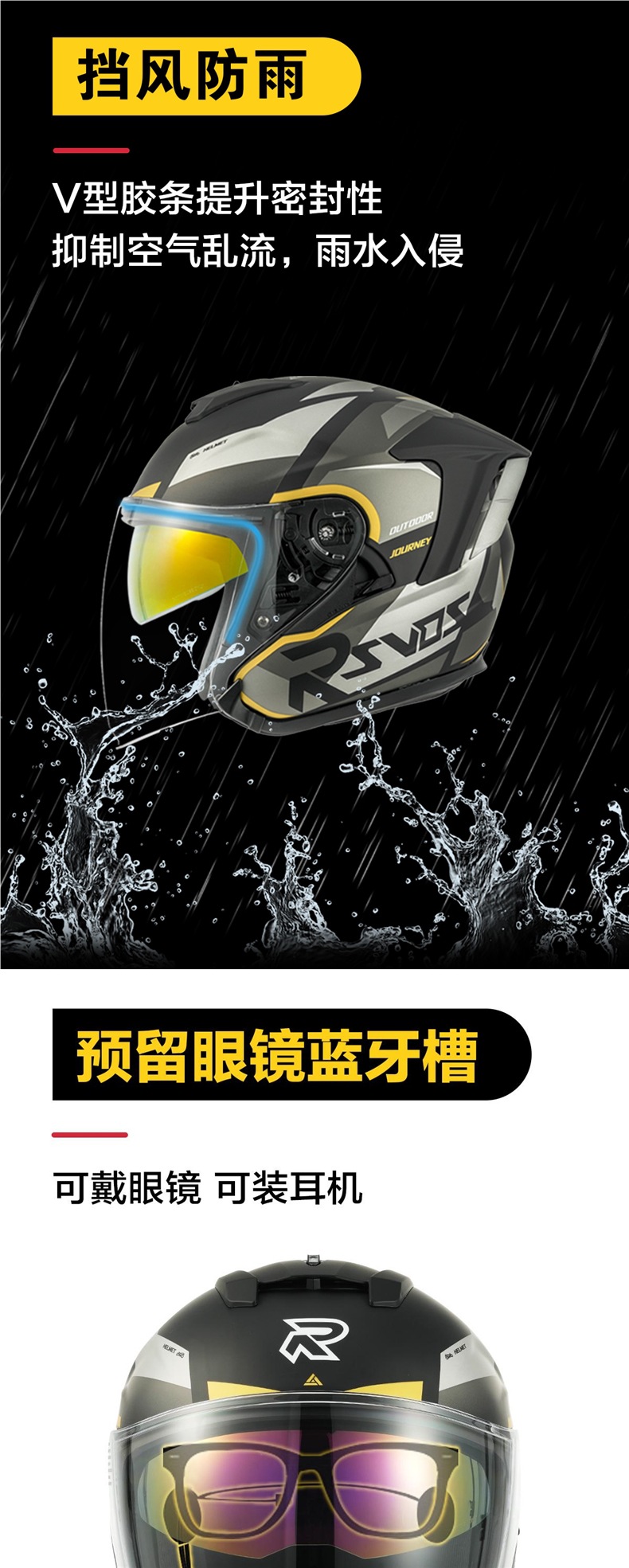 Rsv Helmet Motorcycle All Year Round Three-Quarter Helmet Half Helmet Men's Retro Women's 3-Quarter Helmet Windproof Summer