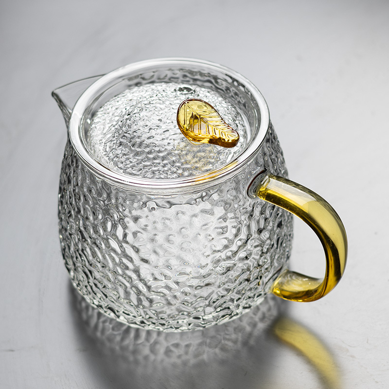 tetera de vidrio martillo conjunto resistente al calor hogar kung fu té taza de té engrosado tetera de té de flores un solo filtro de tetera