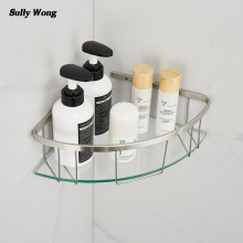 跨境 304不锈钢拉丝亚光砂光 浴室卫生间网篮转角三角玻璃置物架