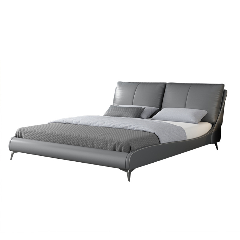 Cama de cuero simple moderna cama de cuero real 1,8 m dormitorio principal cama doble pequeño apartamento cama de boda simple muebles ventas directas de fábrica