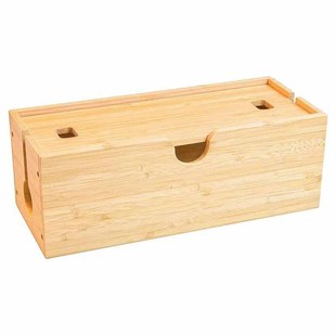 Bamboo Wood Plug-In Wire Storage Box Power Plug-In Wire Box Hub Box Socket Charger Storage and Organization Box