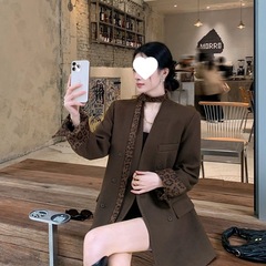 豹纹拼接小西服外套春秋新款时尚气质洋气显瘦通勤法式级西装百搭