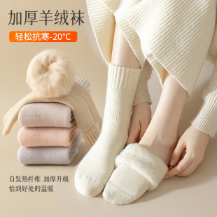 Autumn and Winter fleece-lined socks wool socks women's winter fleece-lined thickened mid-calf length socks warm home socks adult floor socks