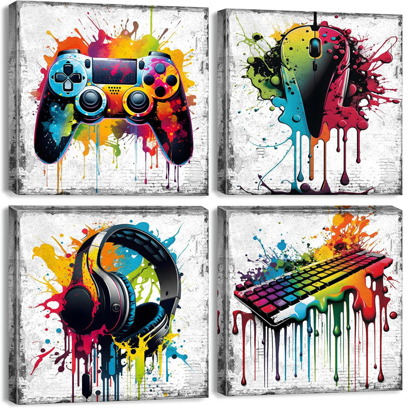 Temu High-Definition Oil Painting Quad Abstract Game Controller Headphones Hotel Boy's Room Canvas Art Spray Painting Temu High-Definition Oil Painting Quad Abstract Game Controller Headphones Hotel Boy's Room Canvas Art Spray Painting