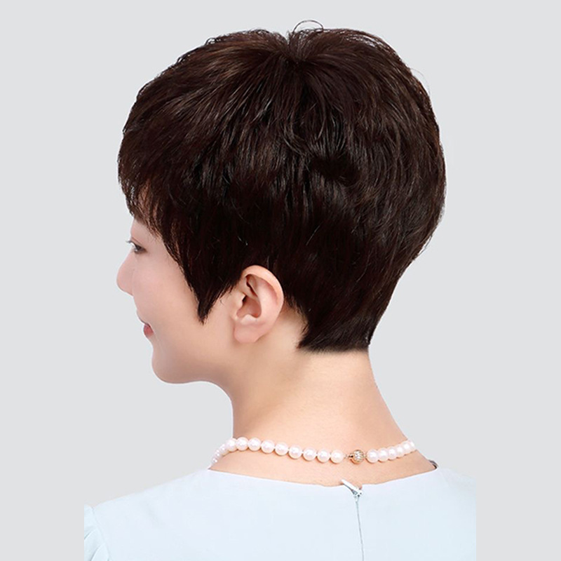 Koni Korte pruik van echt haar, volledig hoofd, natuurlijk uitziend haarstuk voor vrouwen van middelbare leeftijd