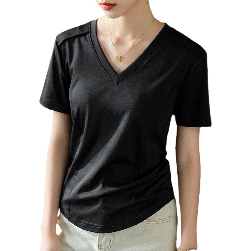 Camiseta de manga corta de algodón mercerizado de doble cara verano de las mujeres 2023