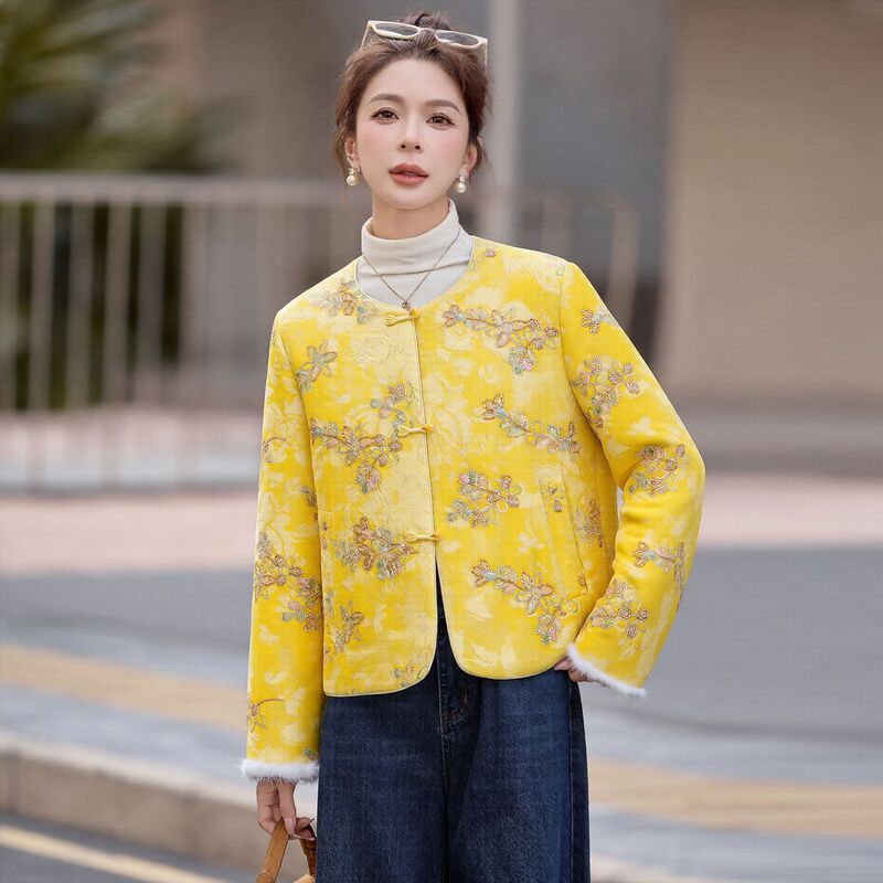 Women's down Jacket 2025 Winter New Chinese Style Mink Velvet Patchwork Heavy Sequin Embroidery Coat Hr257