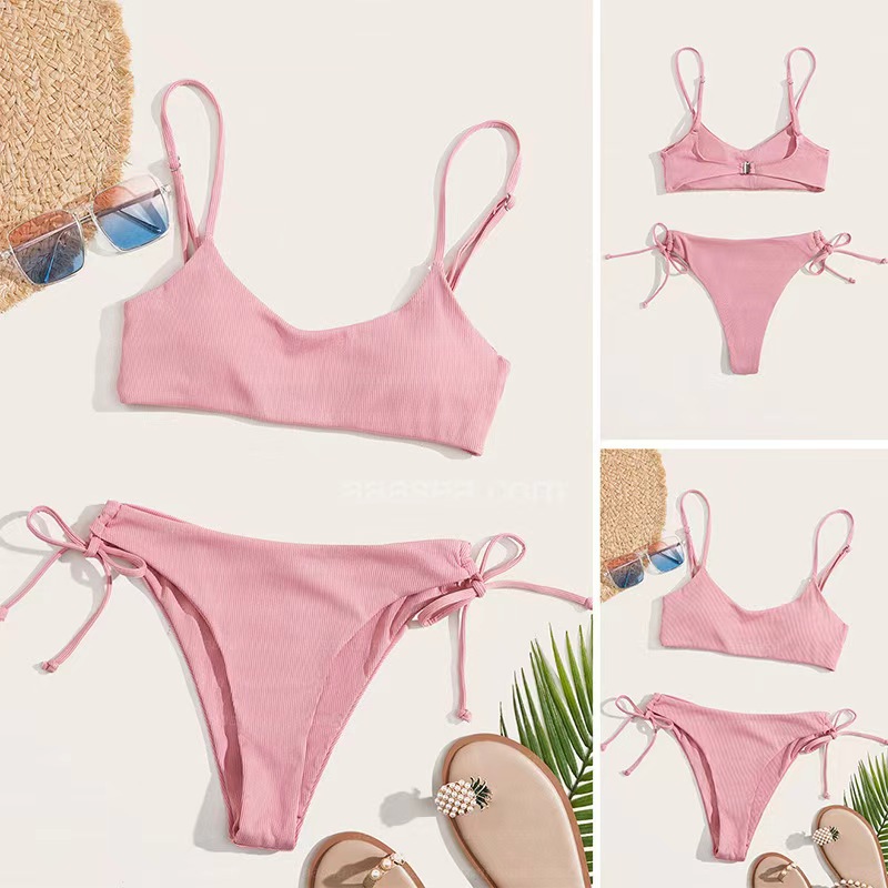 Solid Color Pattern Women's Solid Color 2 Pieces Set Bikinis Swimwear