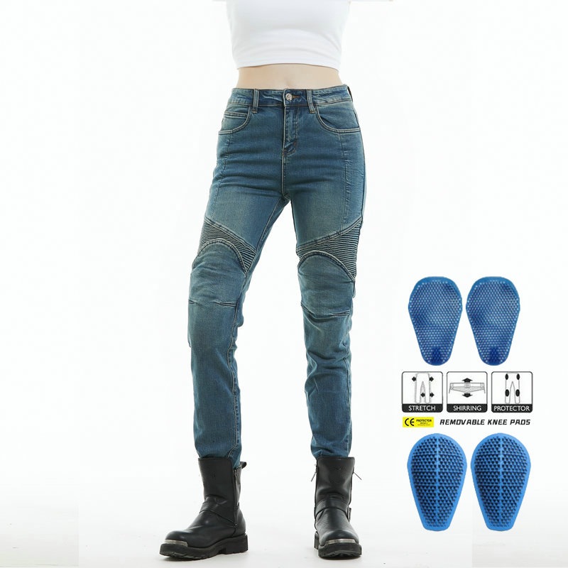 Pantalones vaqueros de la motocicleta de Caballero de las mujeres que montan pantalones de la motocicleta Kevlar resistente al desgarro pantalones anti-caída equipo de protección de silicona