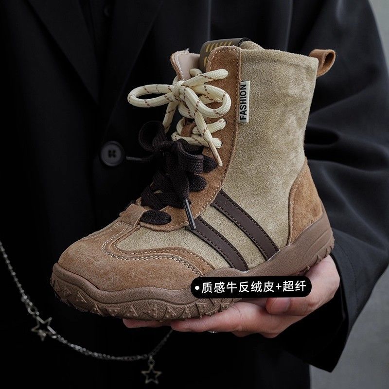 Lightweight Suede 2025 Girls' New Boots, Autumn and Winter Plush High-Top Retro Fashion Casual Martin Boots