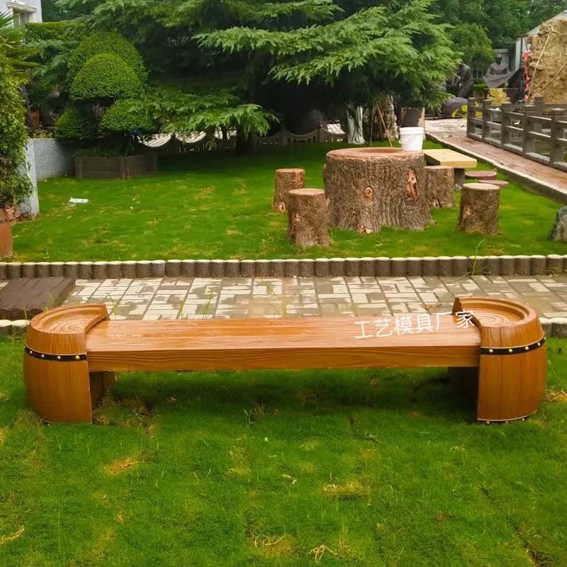 户外公园园林庭院全套新款建筑仿古石凳石桌水泥仿木花桶长凳模具
