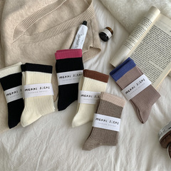2023襪子女秋冬新款羅口撞色軟綿綿暖絨保暖女士中筒羊絨女襪