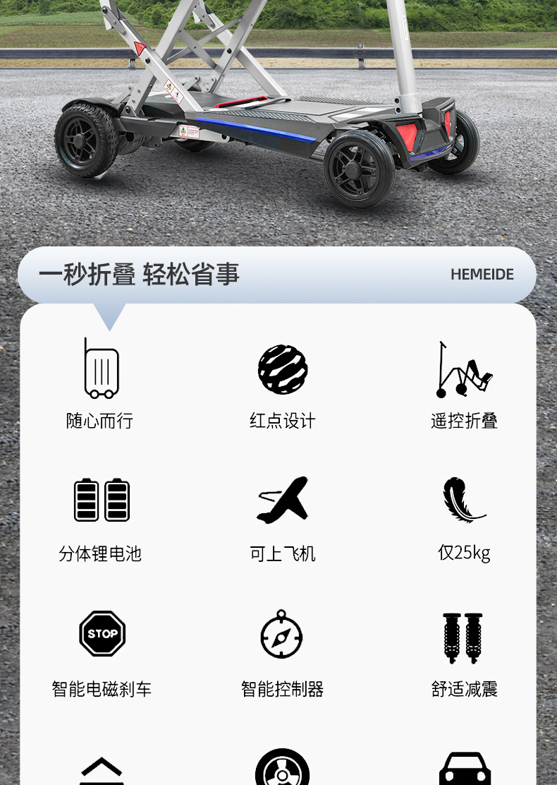 Cross-Border Mobility Scooter for the Elderly and Disabled, Four-Wheel Electric Scooter, Foldable Small Lithium Battery Scooter