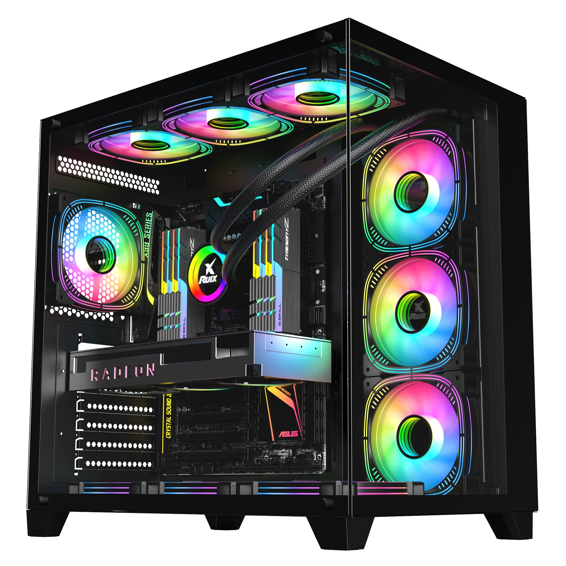 Корпус для ПК EVESKY S920, поддержка M-ATX/ATX, двойное закалённое стекло, 240/360 мм водяное охлаждение