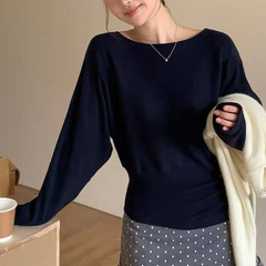 2025秋冬新款设计感侧边抽褶收腰针织衫女气质显瘦打底内搭毛衣潮