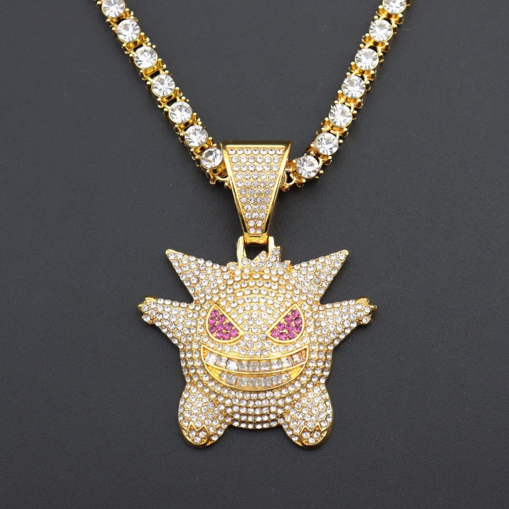 Personalidad europea y americana hiphop Pokemon elfo anime mascota elfo gungghost colgante de aleación collar de hip-hop