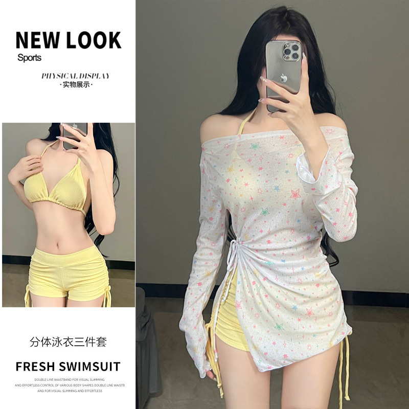 Wholesale New Style Three-Piece Women's Long-Sleeve Sun-Protective Swimsuit, Fresh and Sweet Pure Desire Beach Vacation Swimwear Wholesale New Style Three-Piece Women's Long-Sleeve Sun-Protective Swimsuit, Fresh and Sweet Pure Desire Beach Vacation Swimwear