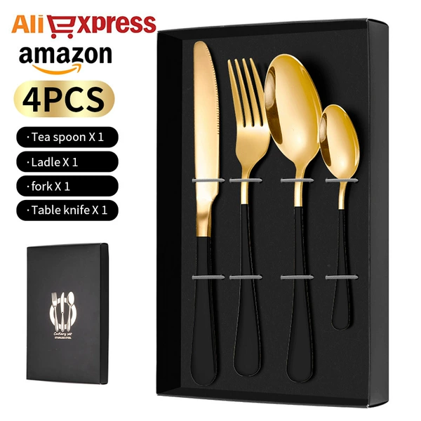 1010 Knife and Fork Spoon Four-Piece Set-Black Gold