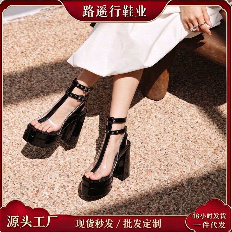 Women's chunky heel high-heeled shoes, European and American style, large size, open-back sandals, exclusively for cross-border foreign trade Women's chunky heel high-heeled shoes, European and American style, large size, open-back sandals, exclusively for cross-border foreign trade