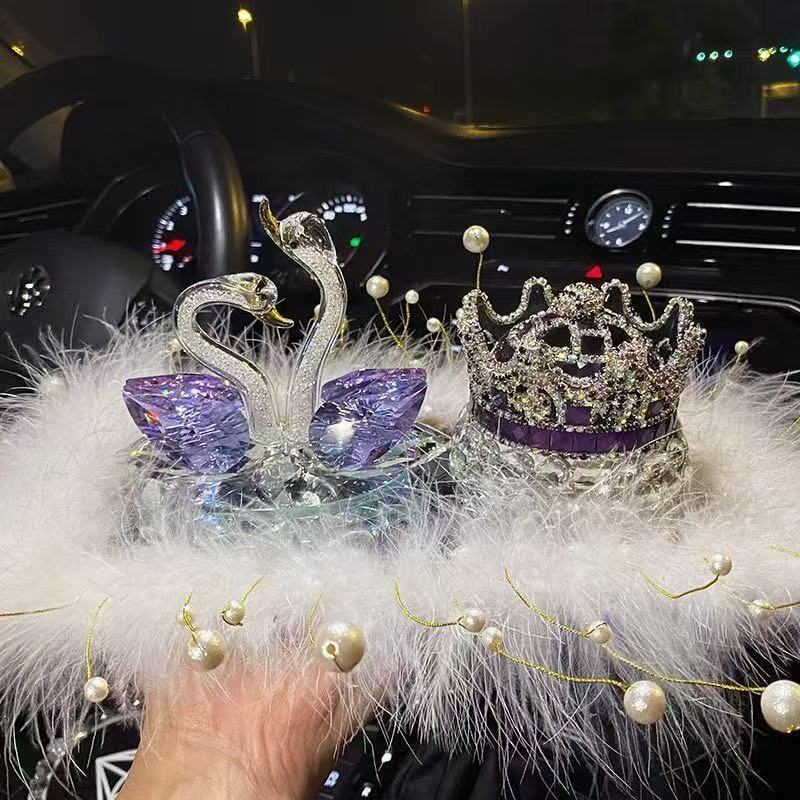 Car Ornaments Goddess Style Crystal Swan Car Perfume Holder High-End for Girls' Cars