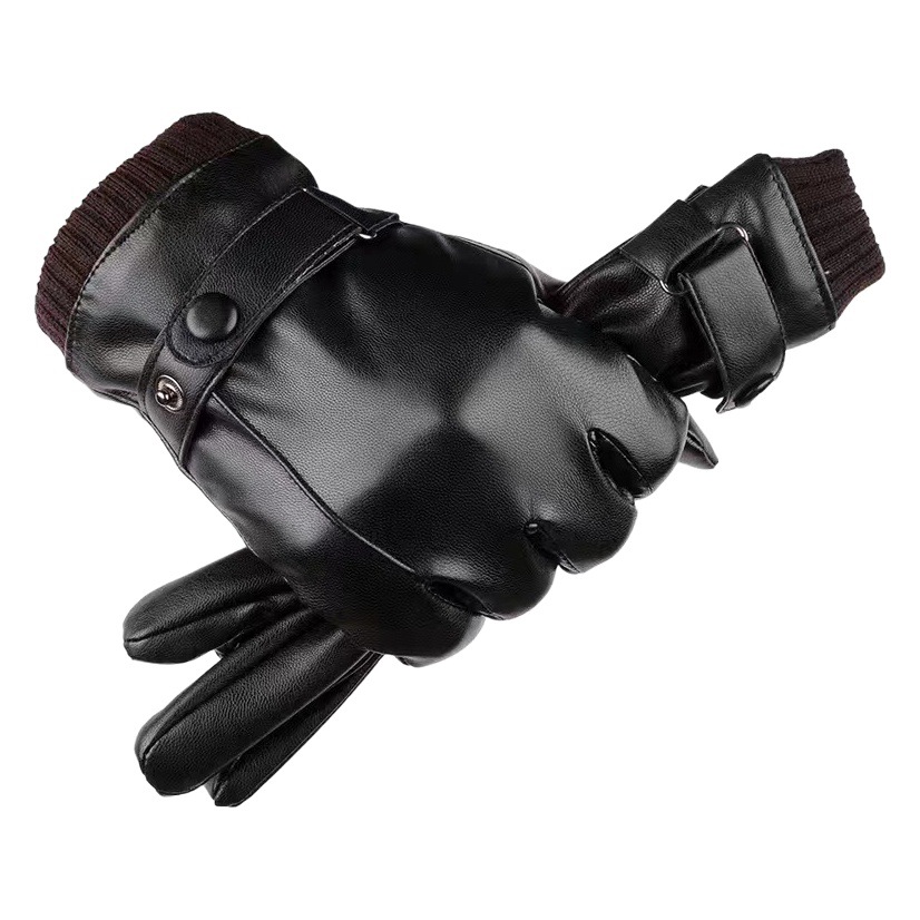 Guantes de cuero para hombres y mujeres pareja de otoño e invierno estilo coreano forrado de vellón grueso cálido a prueba de viento impermeable conducción en frío pantalla táctil