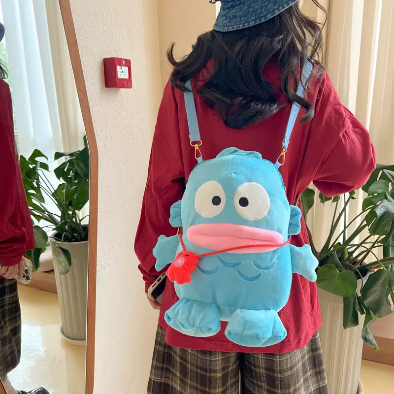 卡通日系人鱼汉顿小怪兽玩偶双肩背包公仔娃娃双肩包可爱搞怪背包