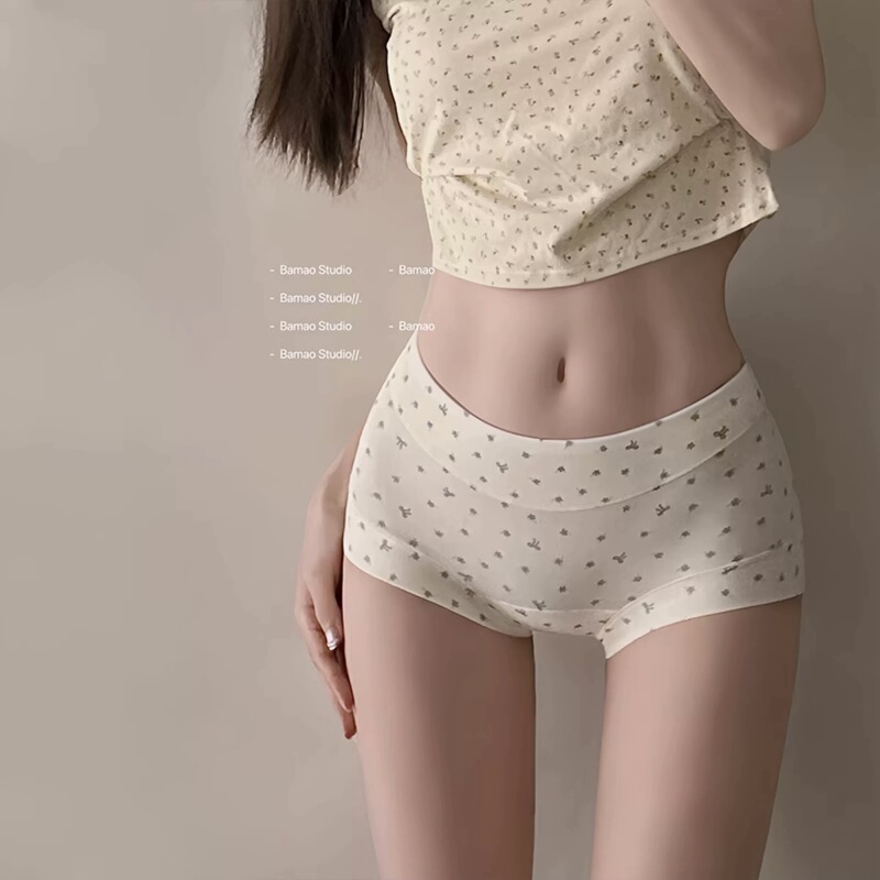 Floral Boxer Briefs Women's Pure Cotton 10A Antibacterial Crotch Summer Thin Mid-High Waist Tummy Control Hip-Covering Boxer Shorts