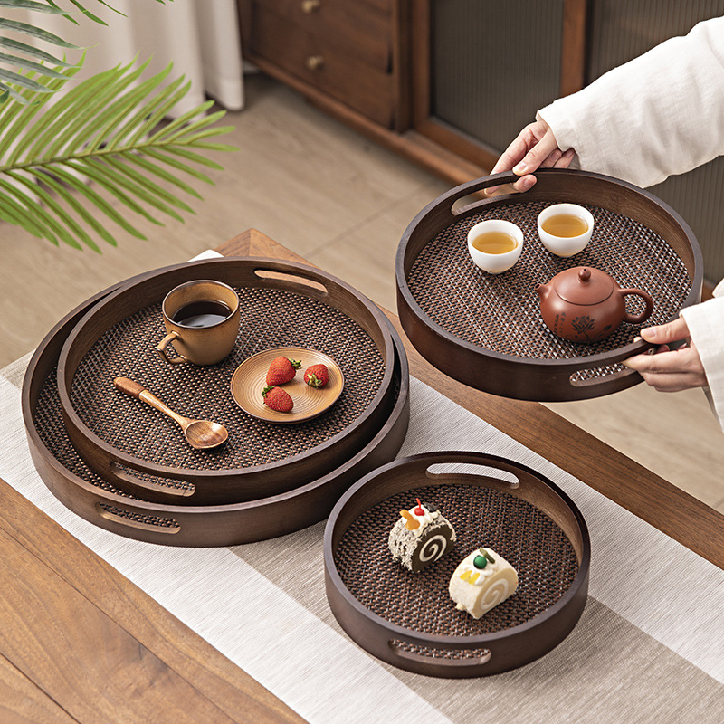 Chinese-Style Fireside Tea and Snacks Bamboo Woven Dried Fruit Tray Commercial Environmentally Friendly Wine Serving Bamboo Tray