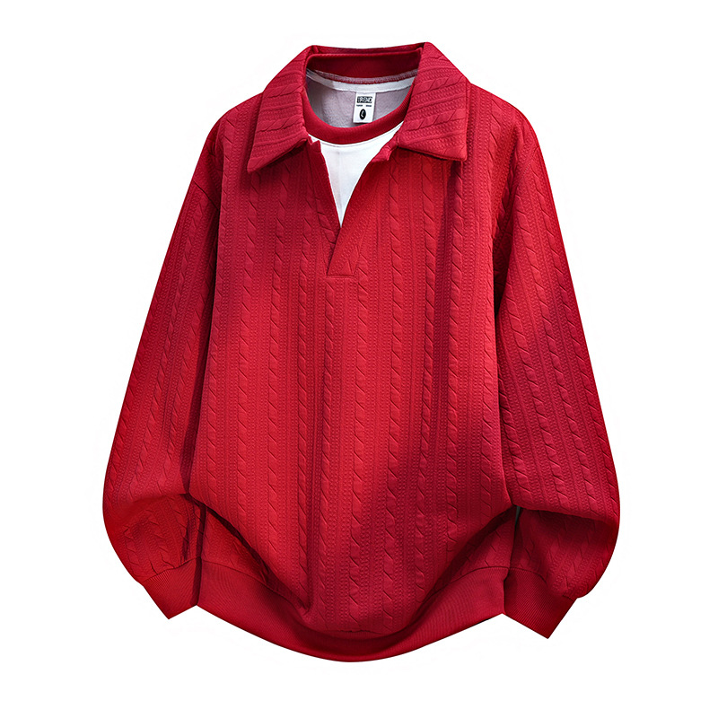 Japanese Versatile Fake Two-Piece Patchwork Lapel Sweatshirt Men's Spring and Autumn Trendy Loose Ootd Casual Top Jacket