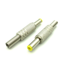 DC直流插头金属外壳公插头5.5*2.1mm/2.5mm焊线式 黄嘴音叉带弹片