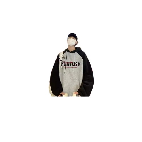 Men's Hooded Sweatshirt Cozy Casual Streetwear Ins Hong Kong Style Loose Fit Letter Print Sweatshirt for Spring and Autumn