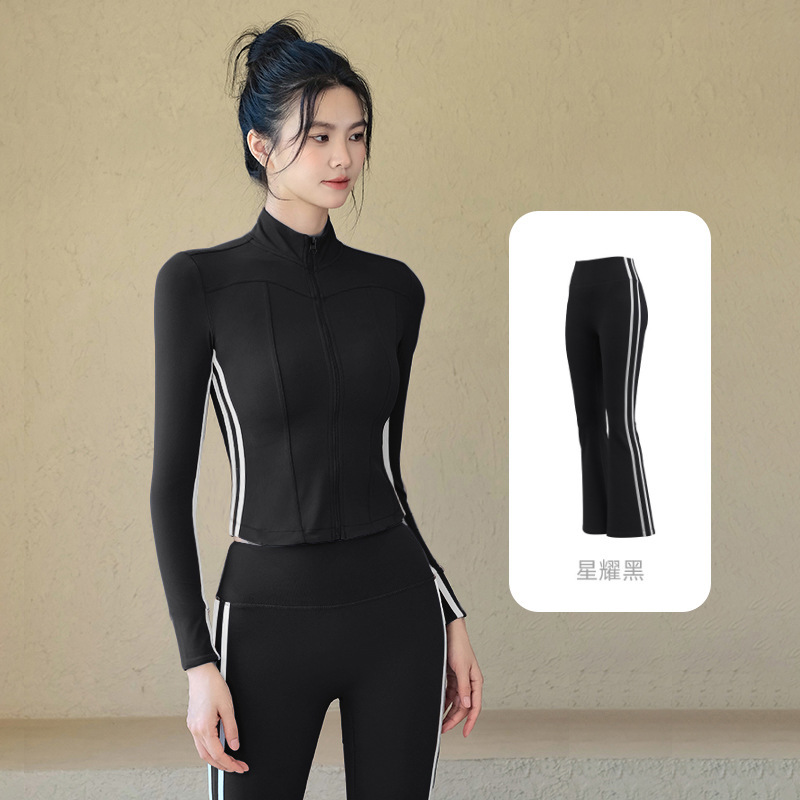 Chaqueta deportiva femenina alta sensación delgada ropa de yoga primavera manga larga ropa de ejercicio chaleco pantalón conjunto image 9