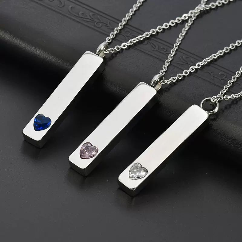 厂家供应跨境欧美不锈钢心形钻亚马逊方形吊坠项链简约男女