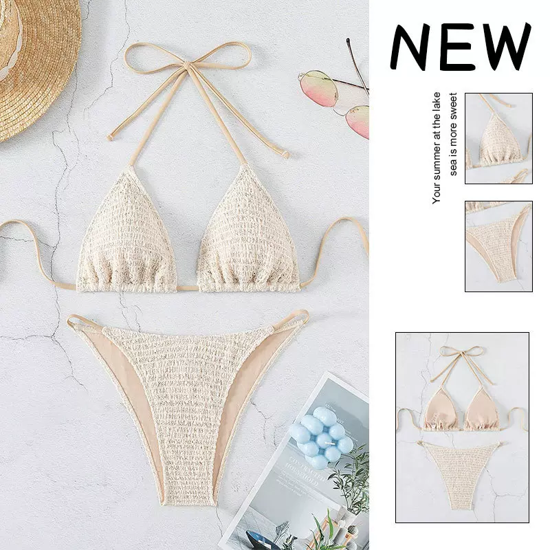 2025跨境欧美纯性感分体泳衣女款亚马逊三点式比基尼温泉泳装批发