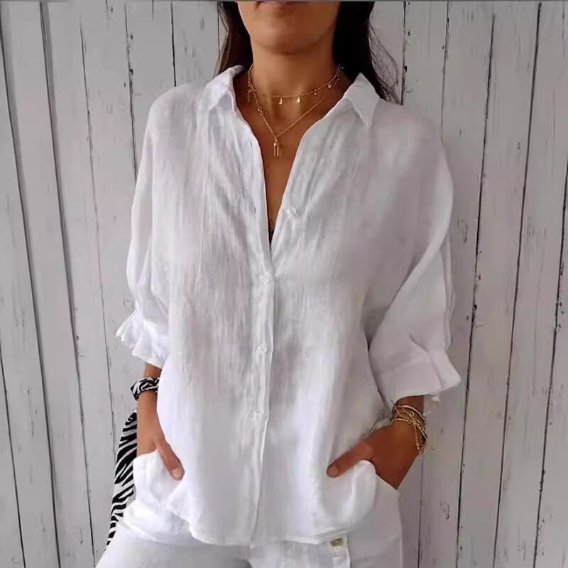 2026 European and American Amazon Spring Hot-Selling Cotton and Linen Shirt with Back Tie Design