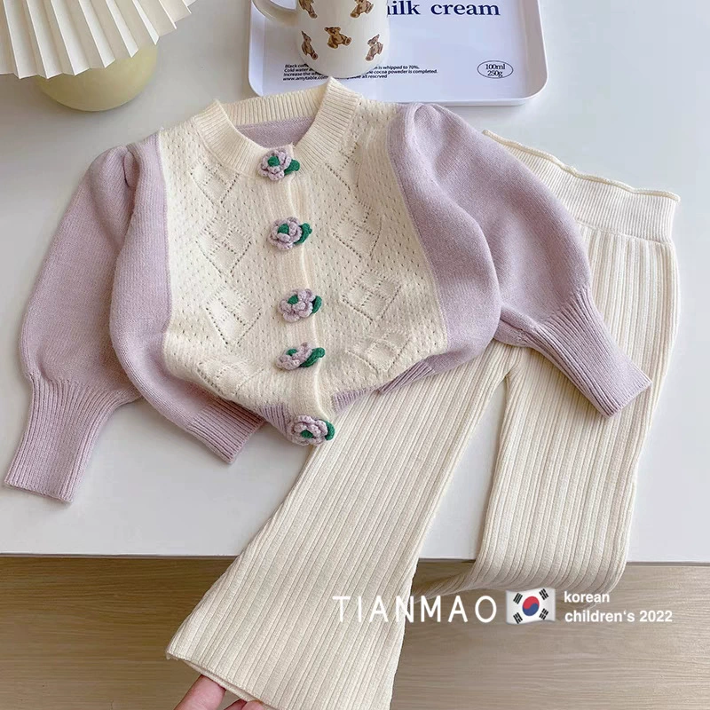 Весенний набор для девочки, детский кардиган, расклешённые брюки, новая коллекция, западный стиль, осень