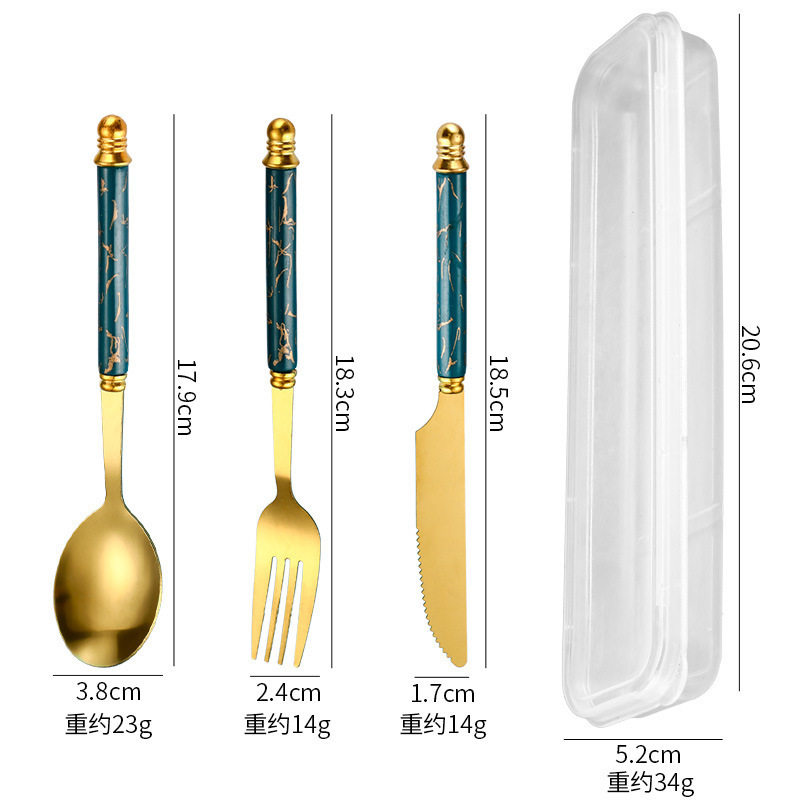 クロスボーダー食器ステンレス3点セット大理石模造セラミックシンプルナイフフォークスプーン洋食器セット|undefined
