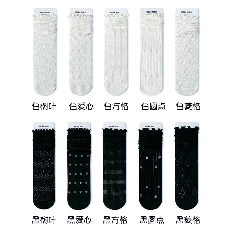 Calcetines de algodón de primavera y verano, calcetines de pila de encaje de hongos para niños, calcetines de tubo transpirables de malla hueca, calcetines Zhuji al por mayor