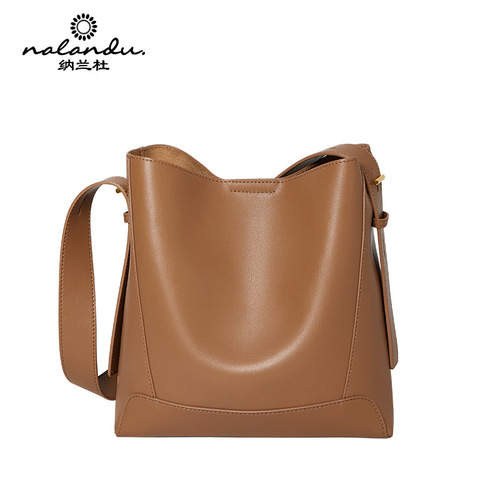Nalandu Bags 2024 New Women's Bag Crossbody Bag Versatile Genuine Leather Shoulder Large Capacity Commuting Bucket Bag