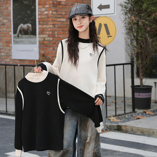 Girls' 2024 Autumn and Winter New Double-Sided Australian Velvet Base Shirt Teenager Half High Collar Solid Color Warm Fake Two-Piece Top