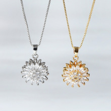 会旋转的太阳花吊坠项链网红气质时尚潮流可旋转花朵轻奢女锁骨链