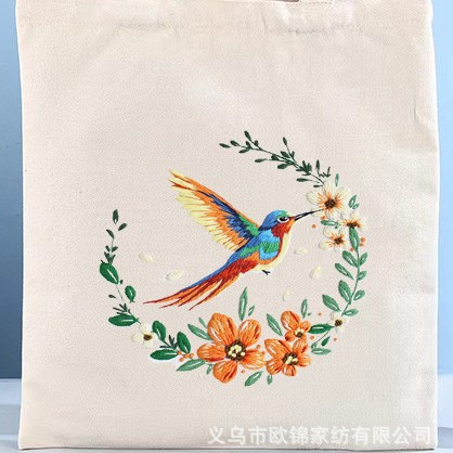 Bolsa de lona blanca bordado a mano DIY material bolsa de tela estudiante bolsa de hombro adulto hecho a mano principiante