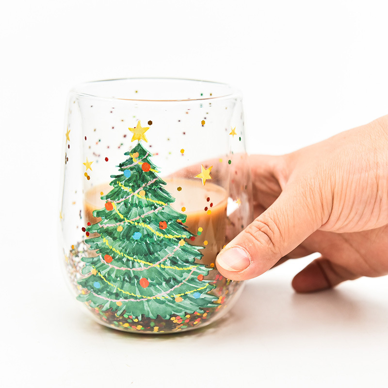 Nueva taza de árbol de Navidad, resistente al calor y no caliente, taza de doble capa, taza de Navidad de lentejuelas fluidas, árbol de Navidad de doble capa de dibujos animados image 5