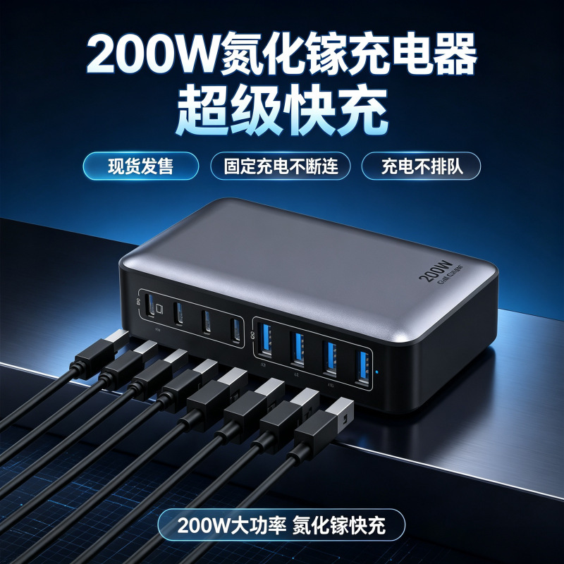 Cross-Border Exclusive Supply of 200W Gallium Nitride Charging Device, 20V5A High-Power Desktop Charger for Mobile Phones, Tablets, and Laptops Cross-Border Exclusive Supply of 200W Gallium Nitride Charging Device, 20V5A High-Power Desktop Charger for Mobile Phones, Tablets, and Laptops