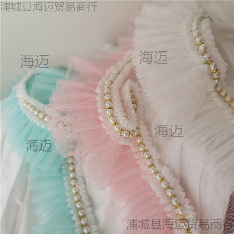 (2개) 새로운 대륙 칼라 주름 진주 레이스 원단 주름 장식 메쉬 액세서리