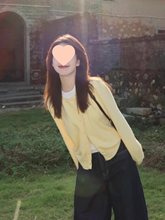 奶黄色假两件针织开衫上衣女早春季韩系穿搭设计感百搭长袖毛衣潮