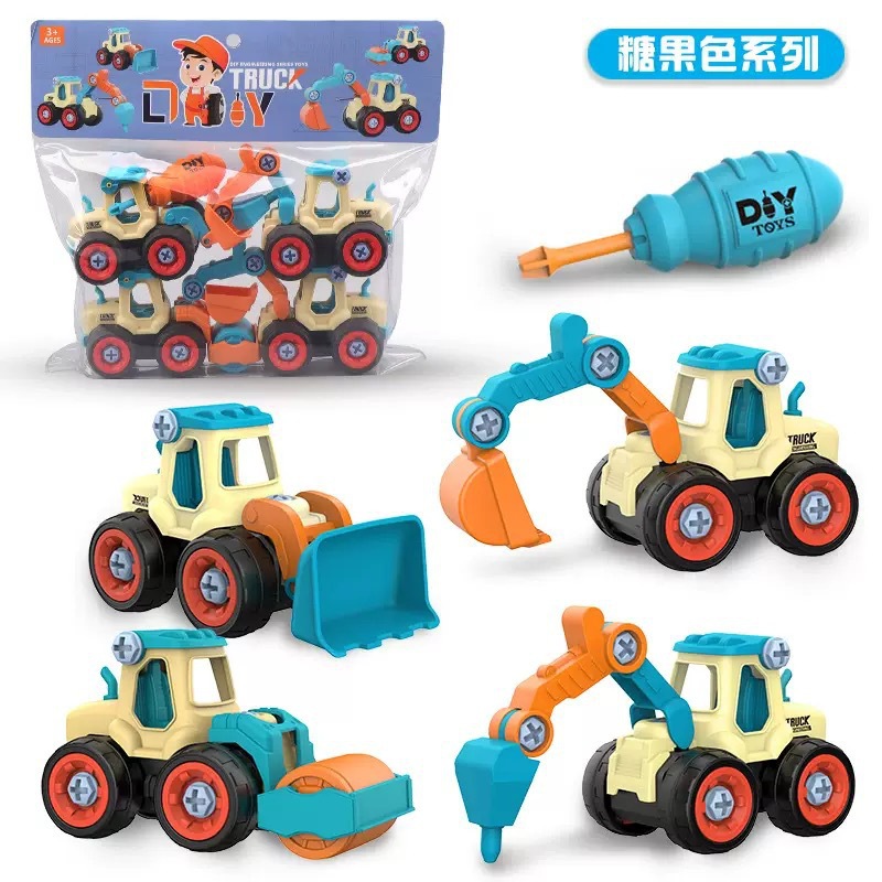 Cross-Border Children's Disassembly and Assembly Engineering Vehicle Toy DIY Nut Assembly Educational Disassembly Simulation Sliding Excavation Disassembly Vehicle